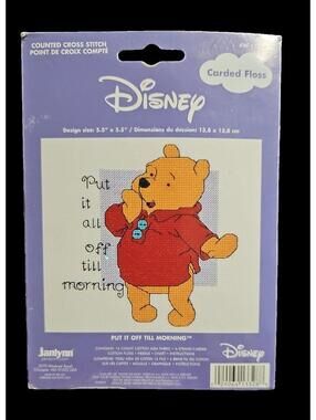 Disney Winnie the Pooh Cross Stitch Kit “Put It Off Till Morning” 5.5"x5.5", USA